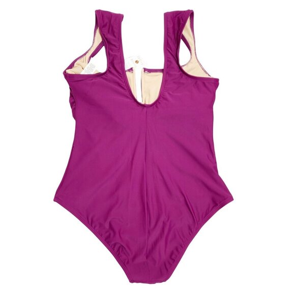 Shade & Shore Purple One-Piece Swimsuit Keyhole Neckline Size L Coverage - Picture 2 of 8